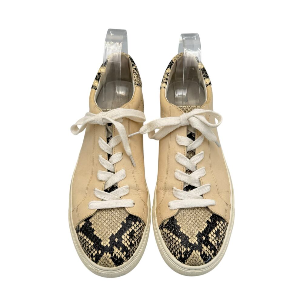 Veronica Beard Bibi Cream Leather Neutral Snakeskin Casual Streetwear Sneakers - Picture 2 of 10